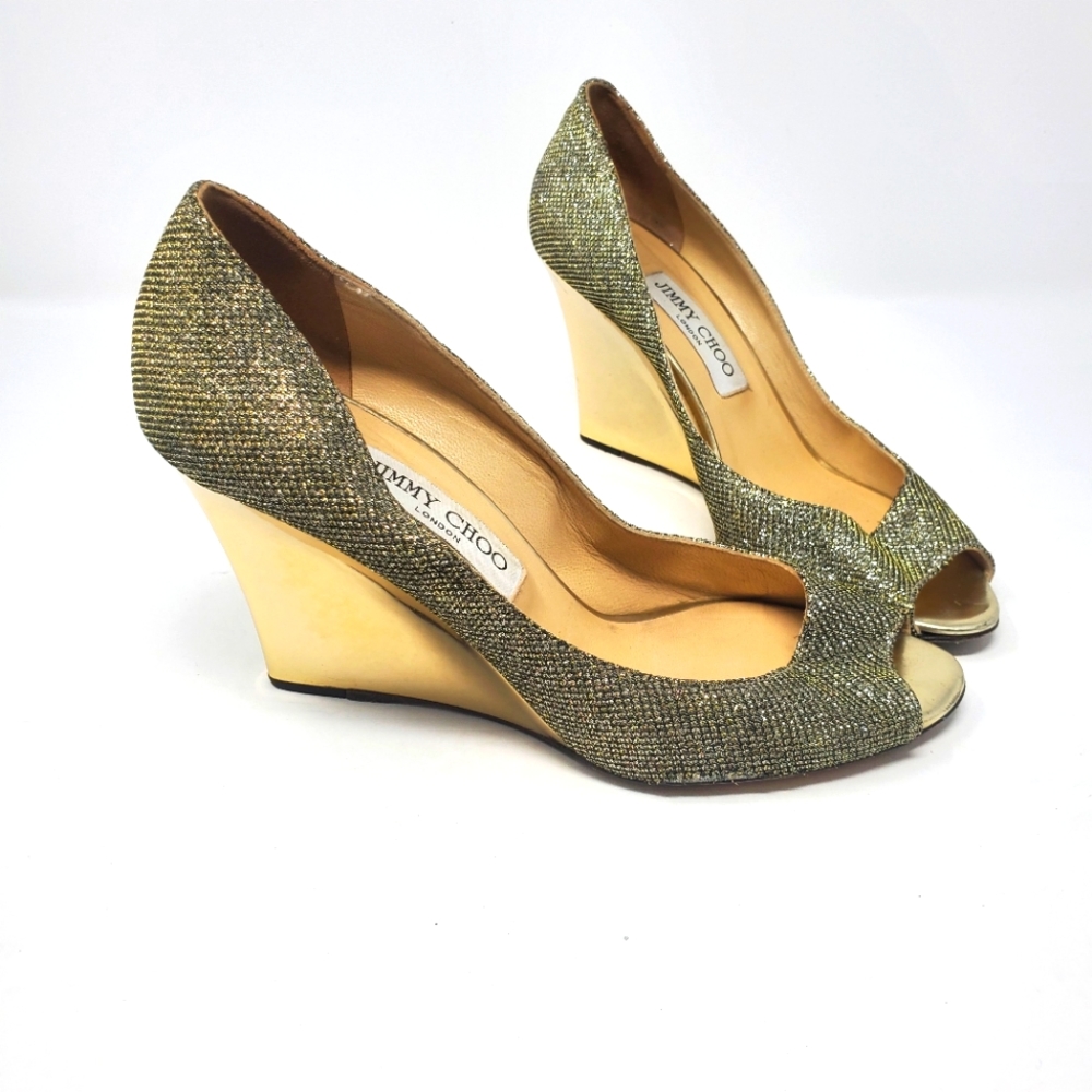 Jimmy Choo Champagne Mesh Wedges